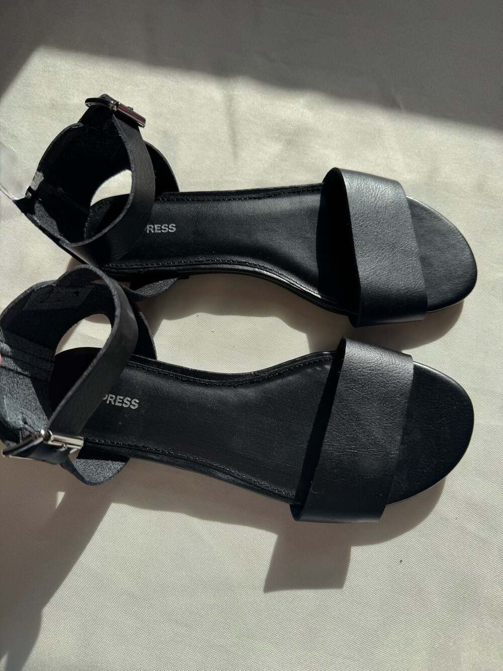 Express Black Ankle Strap Block Heel Sandals Minimalist Women’s Size 7